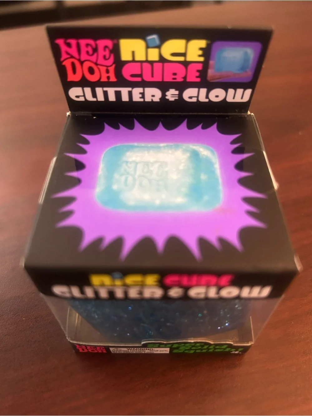 NeeDoh by Schylling - Blue Nice Cube Glitter & Glow Super Solid Squishy